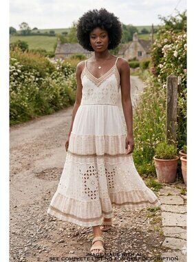 Embroidered Cotton Tiered Cream Sundress Graduation Wedding 100% Cotton India
